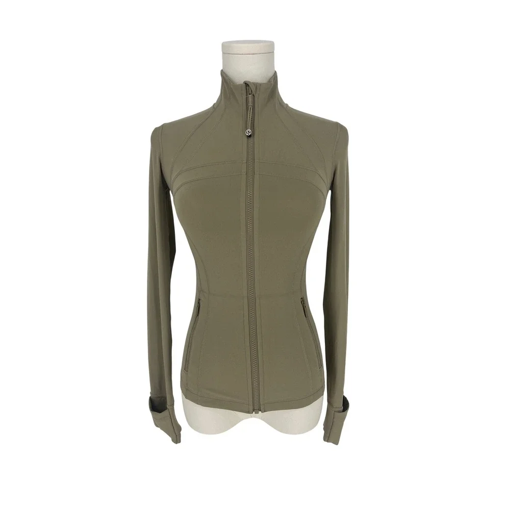 Lululemon Define Jacket Nulu Fog Green Size 2 Slim Fit Thumbholes